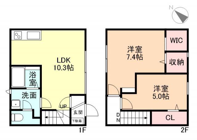 カサーレ蓮町 I棟(2LDK/2階)の間取り写真