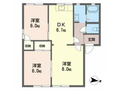 コモンシティー橋本B棟(3DK/1階)の間取り写真