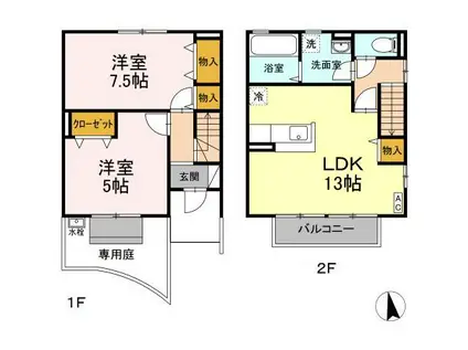 ルミエールII(2LDK/1階)の間取り写真