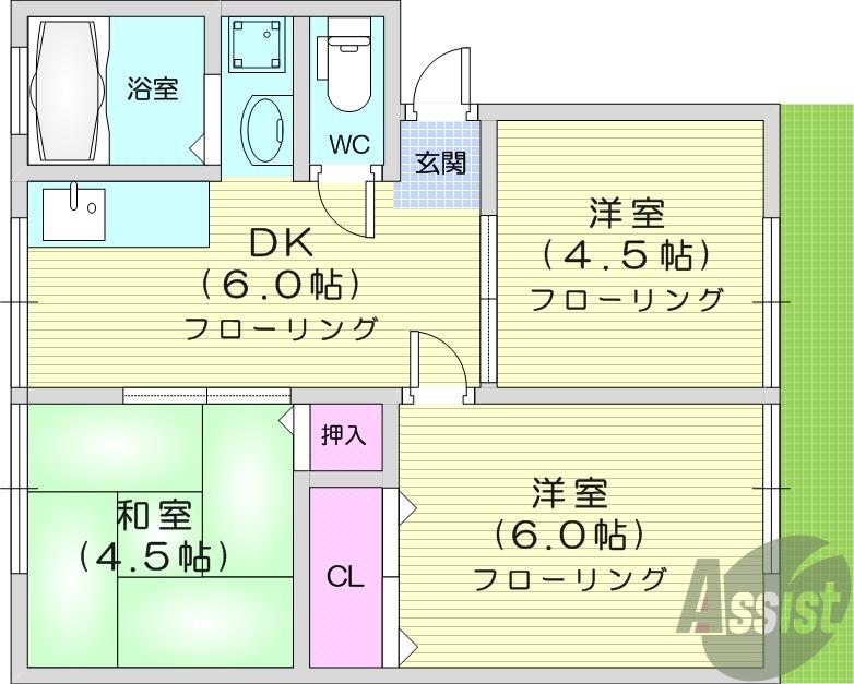 サンハイツ門暮A(3DK/1階)の間取り写真