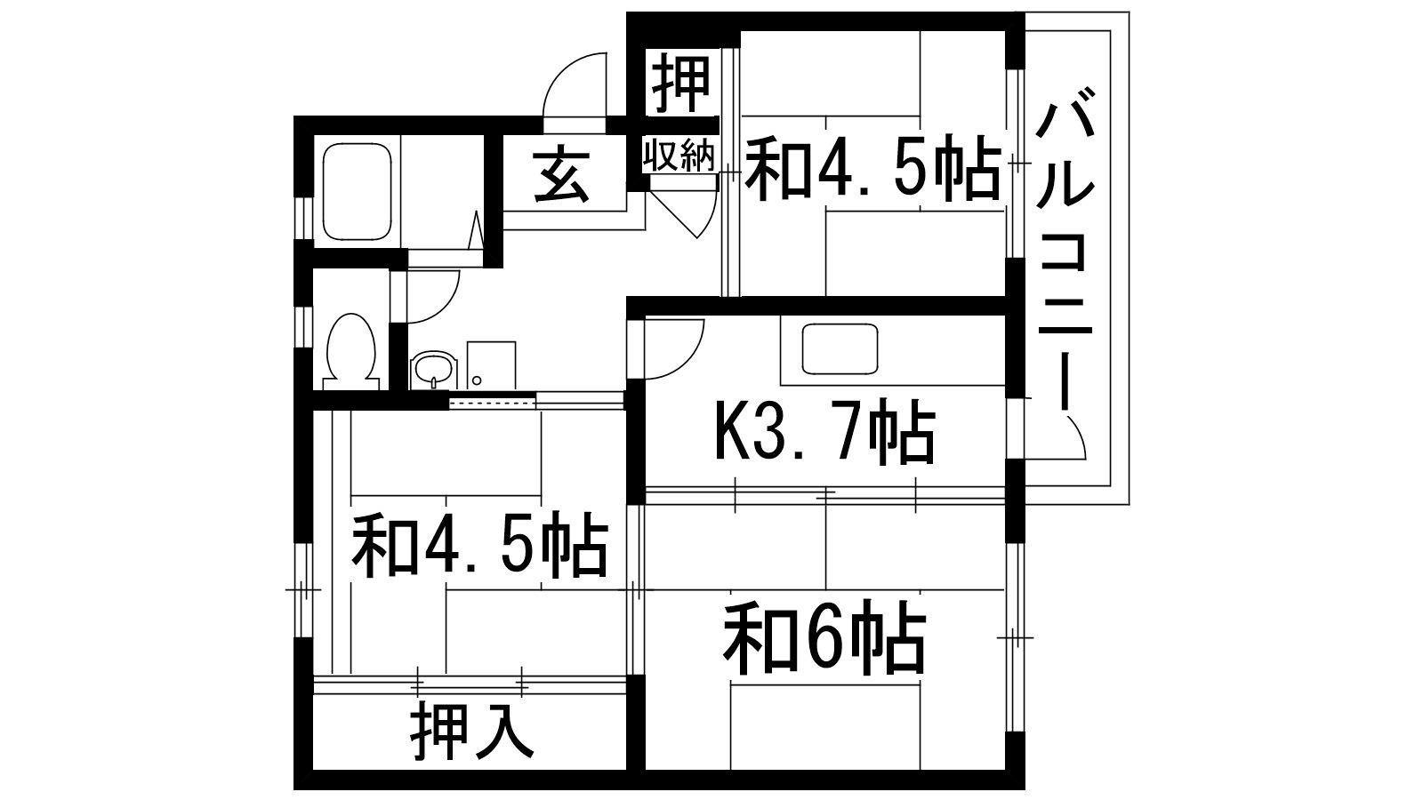 逆瀬川16号棟(3K/4階)の間取り写真