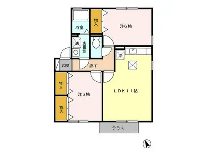 セジュール・アーク B棟(2LDK/1階)の間取り写真