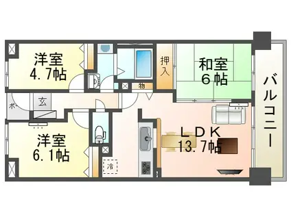 アミング潮江プラスト(3LDK/16階)の間取り写真