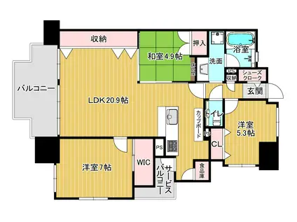 ランドアーク天満(3LDK/13階)の間取り写真