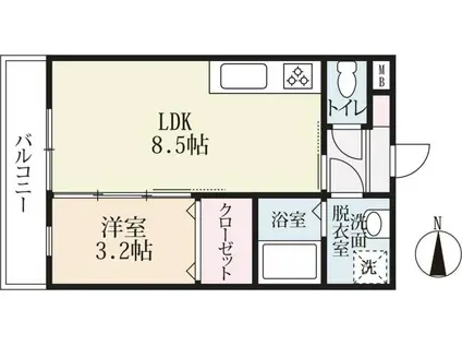 グリーンハイツ三日月(1LDK/3階)の間取り写真