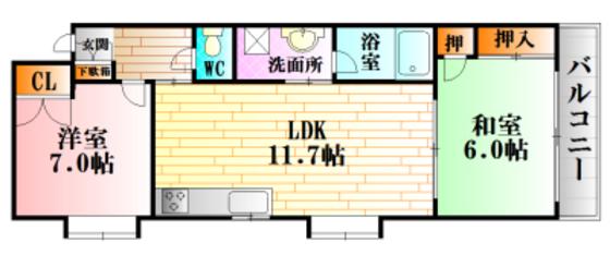 ラポール原田(2LDK/2階)の間取り写真
