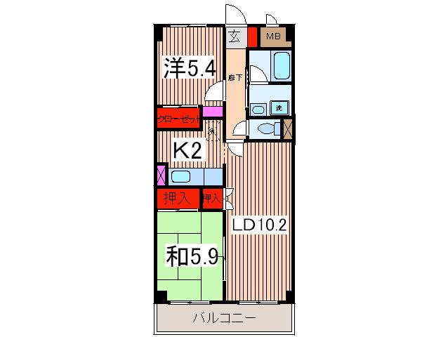 タカーラハーヴェスト弐番館(2LDK/1階)の間取り写真