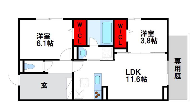 PURE WIND GARDEN A棟(2LDK/1階)の間取り写真