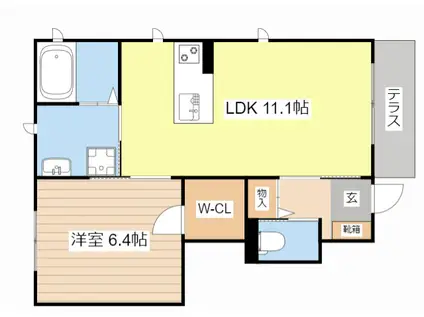 JR東海道本線 近江八幡駅 徒歩5分 2階建 築18年(1LDK/1階)の間取り写真