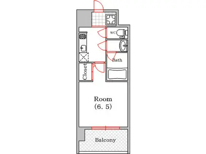 スプランディッド難波(1K/2階)の間取り写真