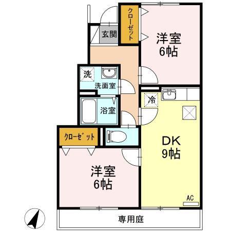 グランモア鶴江(2DK/1階)の間取り写真