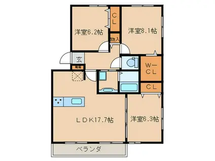 コルデュ瀬田(3LDK/2階)の間取り写真