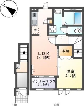 RION II(1LDK/2階)の間取り写真