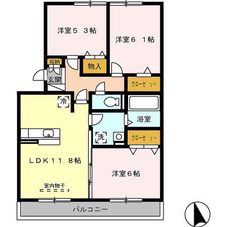 グランドマーニ A棟(3LDK/3階)の間取り写真
