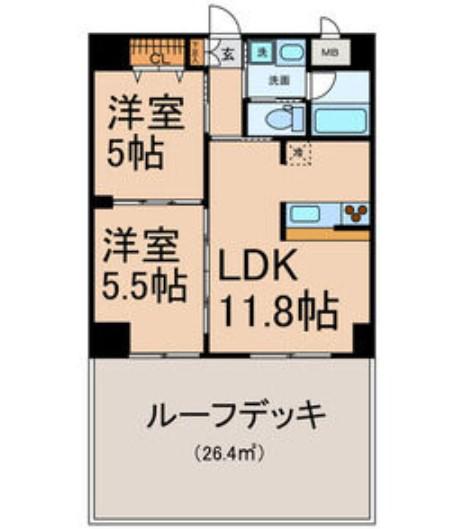 カーサビアンカ黒川(2LDK/3階)の間取り写真
