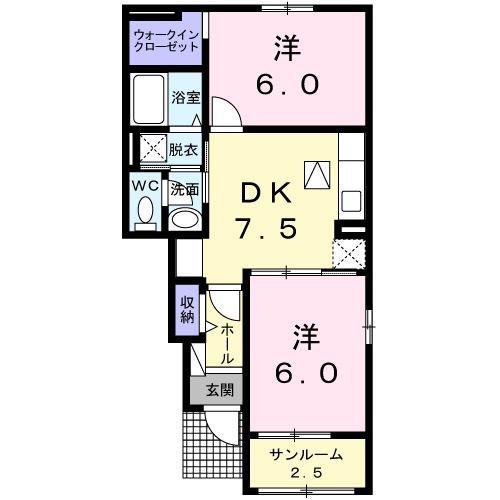 クレア ソレイユ(2DK/1階)の間取り写真