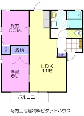 ディアス北原B(2LDK/1階)の間取り写真