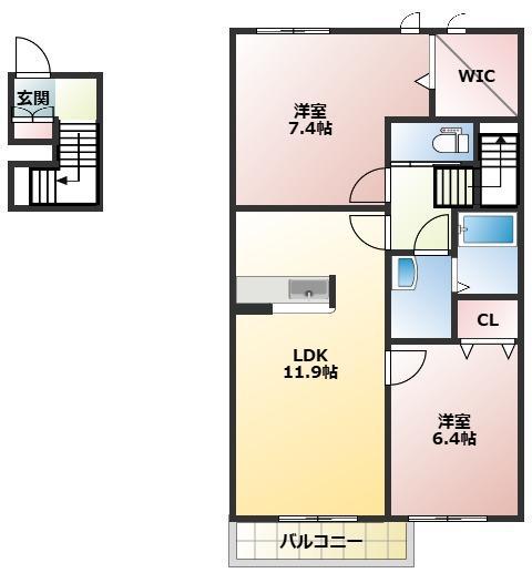 グランシャリオ(2LDK/2階)の間取り写真