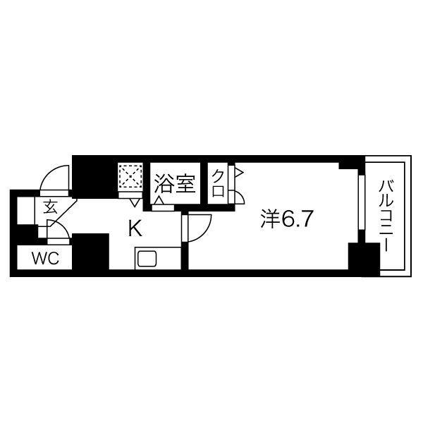 ライジングコート名古屋駅南(1K/2階)の間取り写真