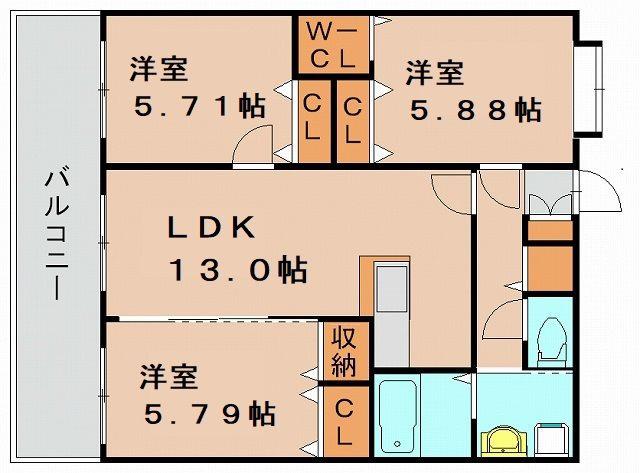 ニューベリーヒルズ空港南(3LDK/2階)の間取り写真