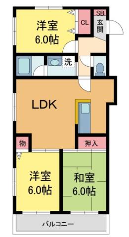 パラディオンII(3LDK/1階)の間取り写真