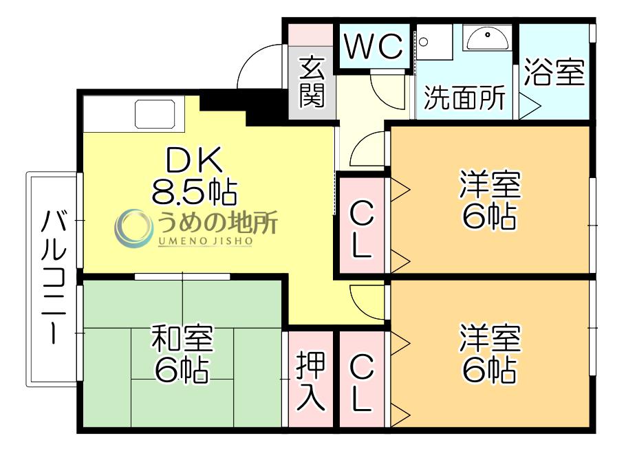 ピュアドーム1(3DK/2階)の間取り写真
