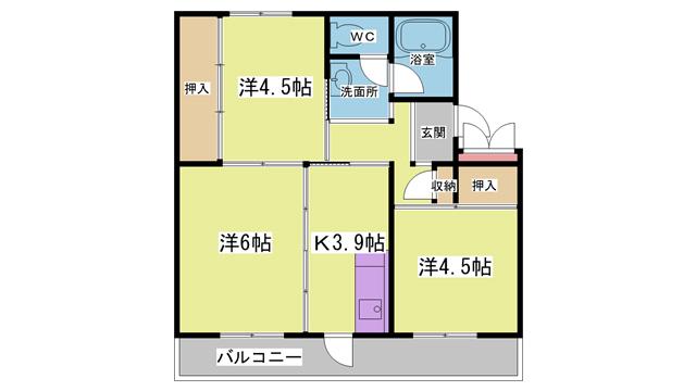 ビレッジハウス志染(3K/1階)の間取り写真