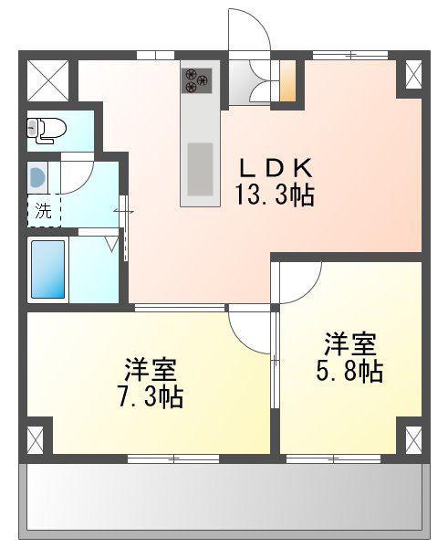 エバーライフ箱崎第3(2LDK/4階)の間取り写真