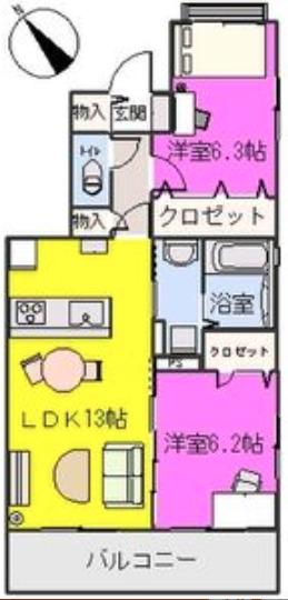 プラザ社田(2LDK/3階)の間取り写真