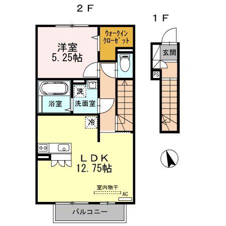 レトワール(1LDK/2階)の間取り写真