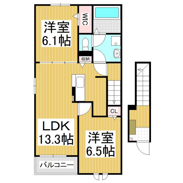リブハピネス B(2LDK/2階)の間取り写真