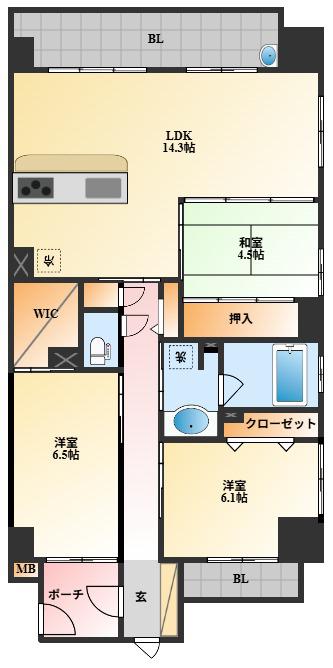 サーパス三芳(3LDK/5階)の間取り写真