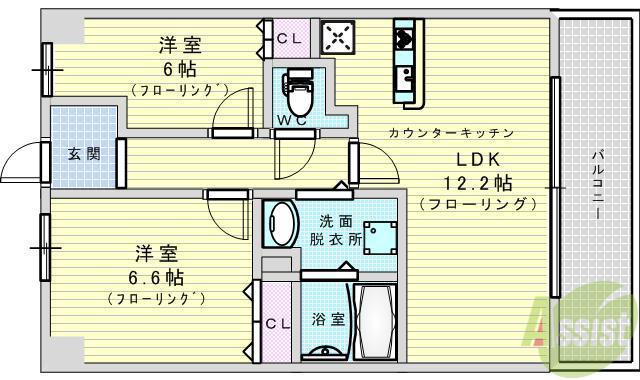 トレーゼ旭(2LDK/9階)の間取り写真
