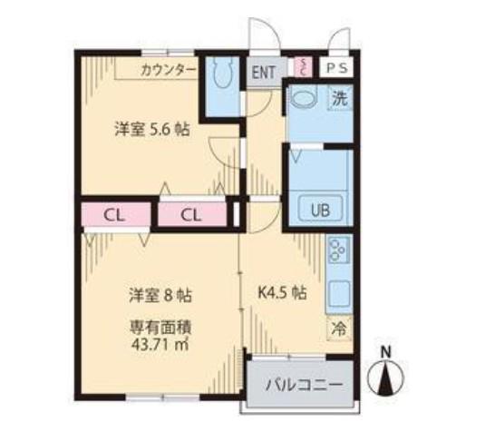 プランドール(1SK/1階)の間取り写真