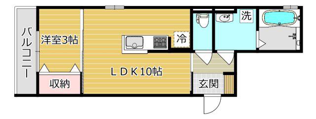 アロッジオヒカリ大手町(1LDK/3階)の間取り写真