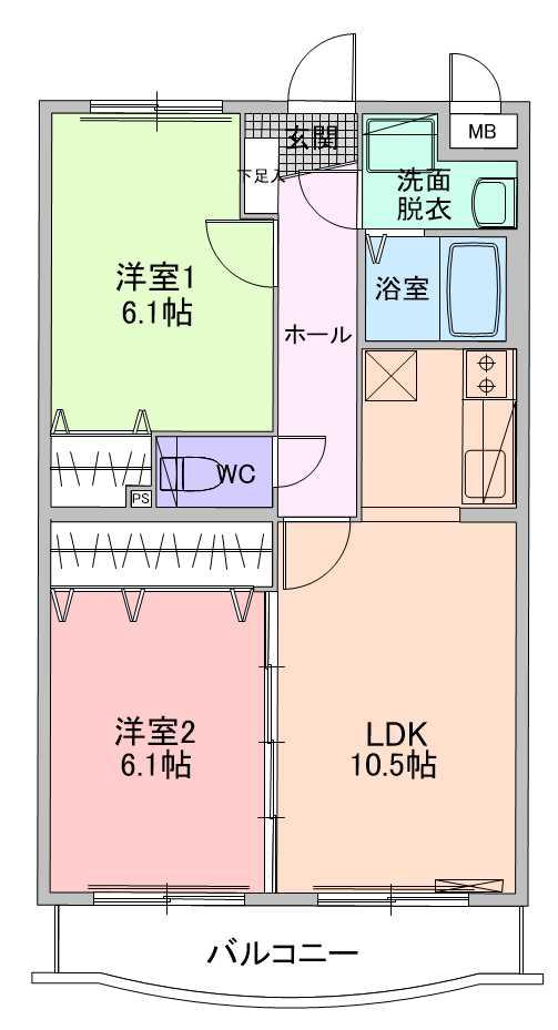 サニーサイドアップ壱番館(2LDK/1階)の間取り写真