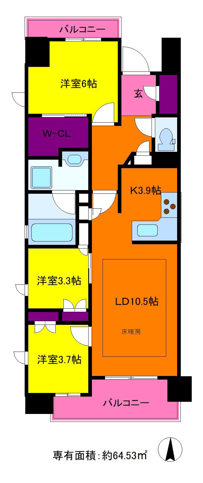 オーベル三鷹(3LDK/8階)の間取り写真