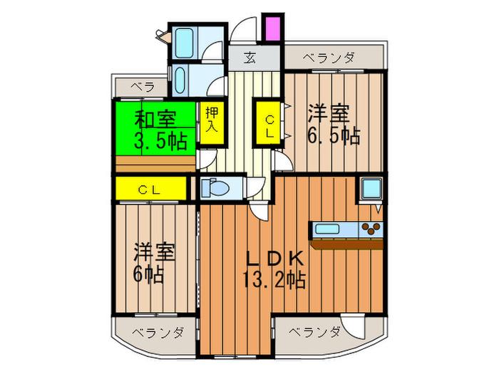 レジデンスK&T(3LDK/4階)の間取り写真