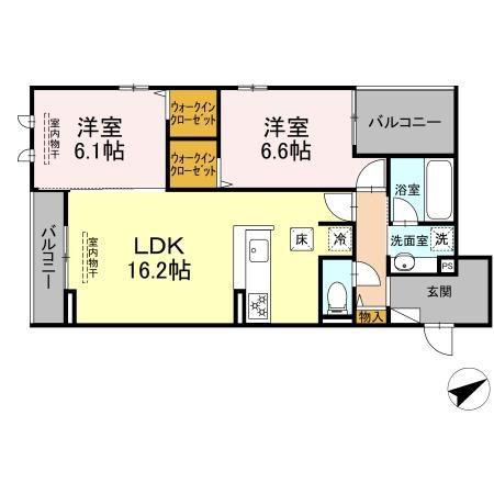 クレール山本(2LDK/1階)の間取り写真