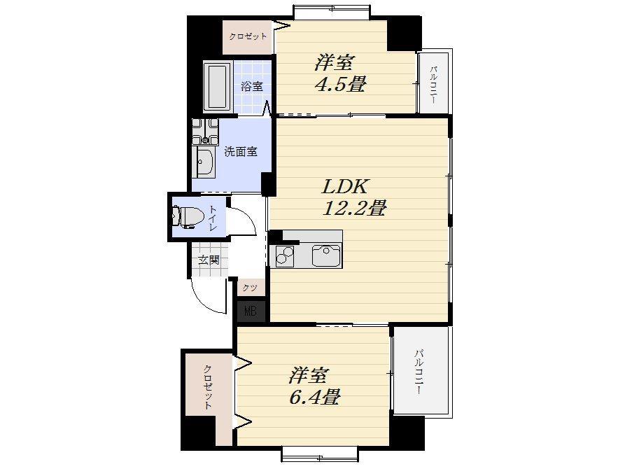新福ビル(2LDK/8階)の間取り写真