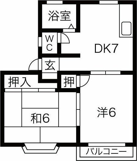 タウン梅里D棟(2DK/1階)の間取り写真