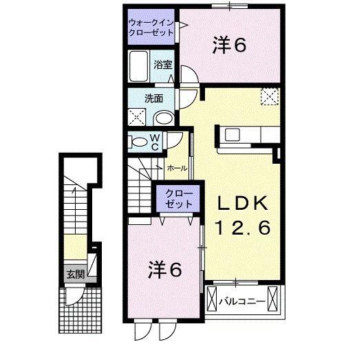 フローレンス小原田B(2LDK/2階)の間取り写真