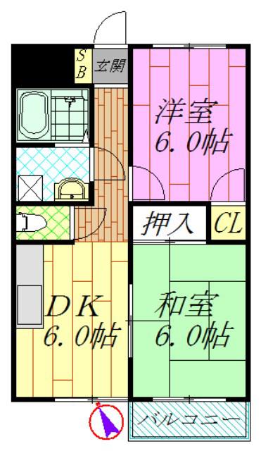 レジデンス岡崎(2DK/2階)の間取り写真