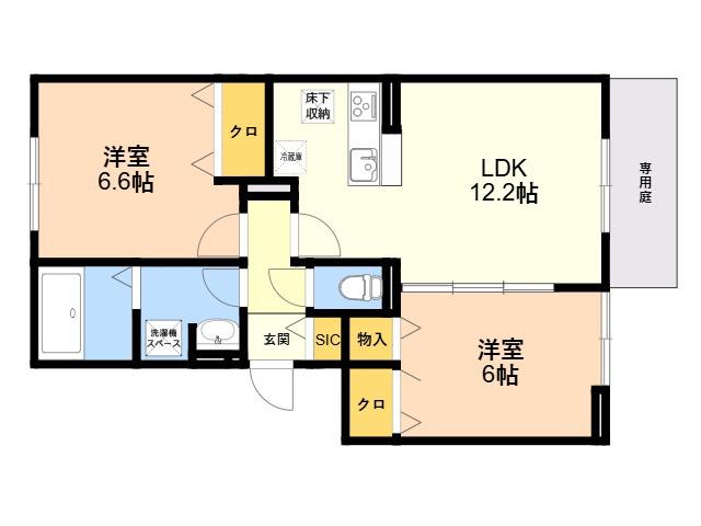 グランドール糸島中央(2LDK/1階)の間取り写真