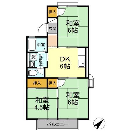 グランディール行橋C棟(3DK/2階)の間取り写真