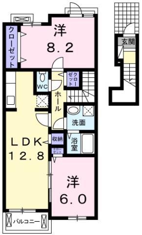 ロータス南島田C(2LDK/2階)の間取り写真