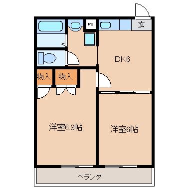 アザレアハイム(2DK/2階)の間取り写真
