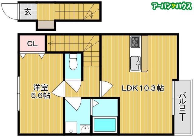COCORU東畦 A棟(1LDK/2階)の間取り写真