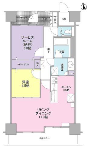 マークス・ザ・タワー静岡(1SLDK/13階)の間取り写真