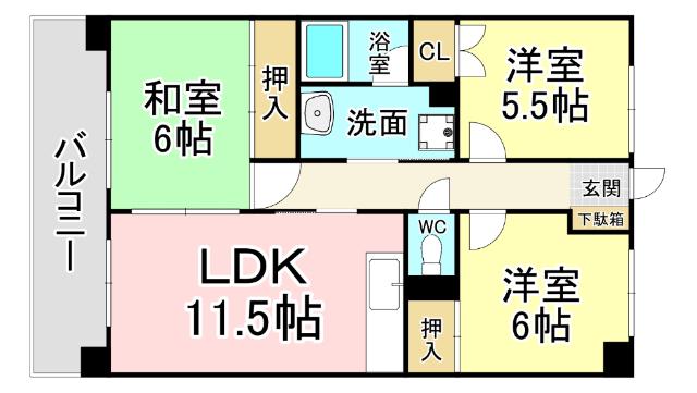 アブニール篠崎第2ビル(3LDK/3階)の間取り写真